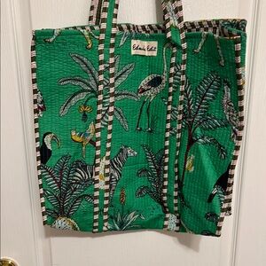 Green and Black Tote with Nautical Handle
